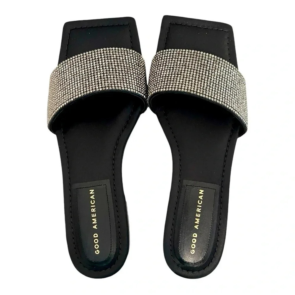Good American Crystal Crush Bonded Leather Sole Slide Sandal with Square Toe 🔥